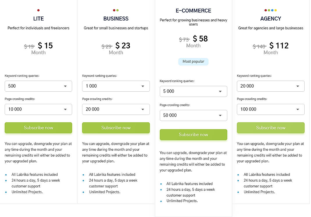 Pricing screenshot