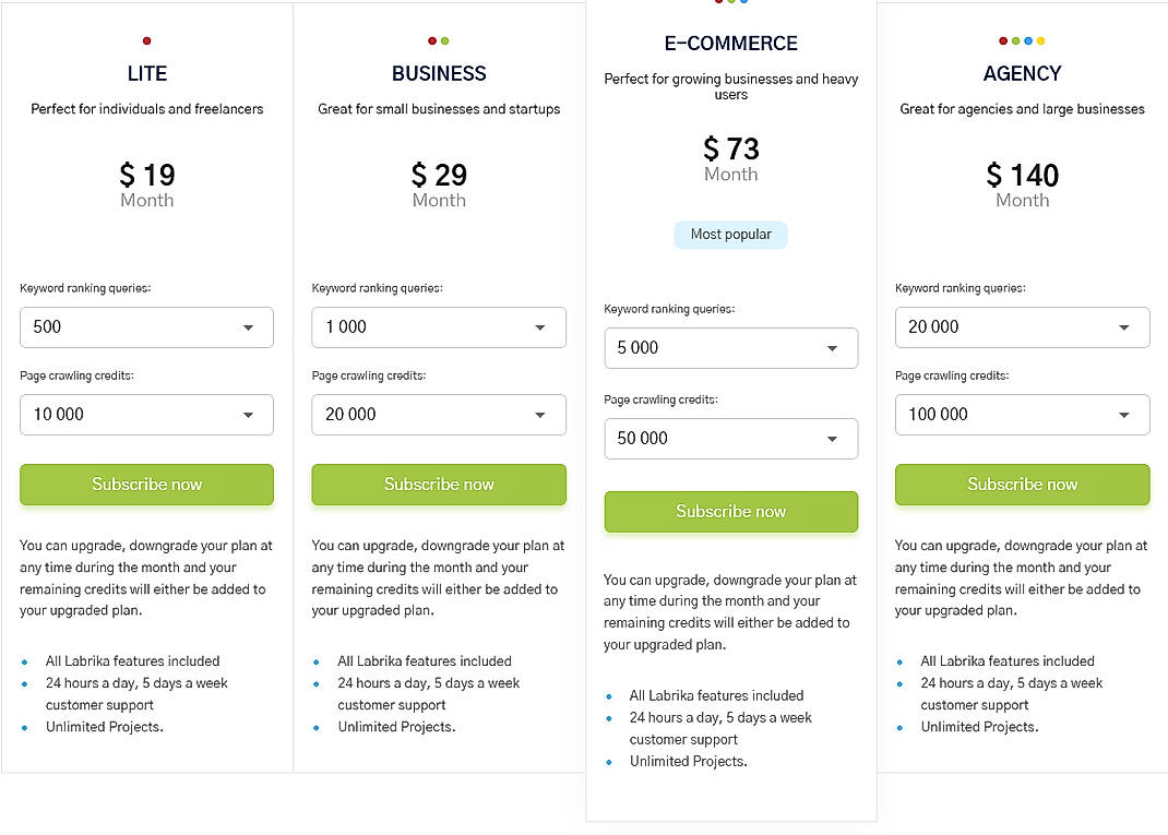 Pricing screenshot