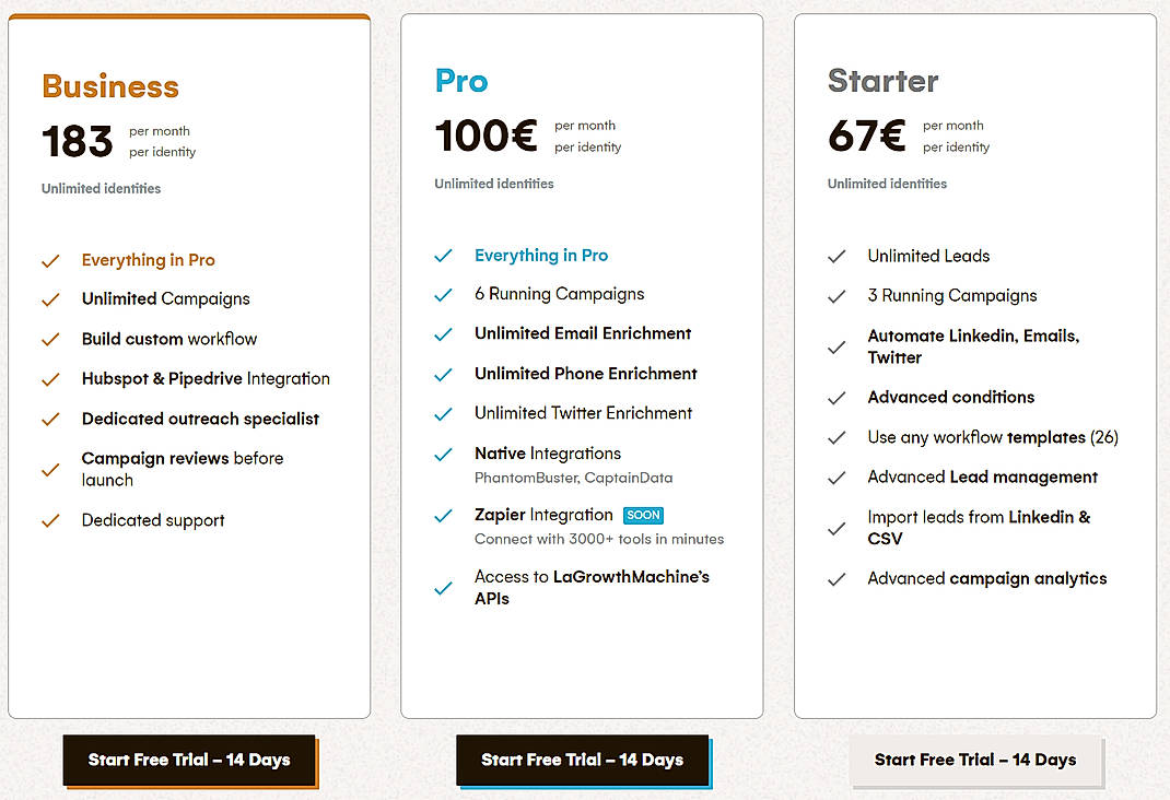 Pricing screenshot