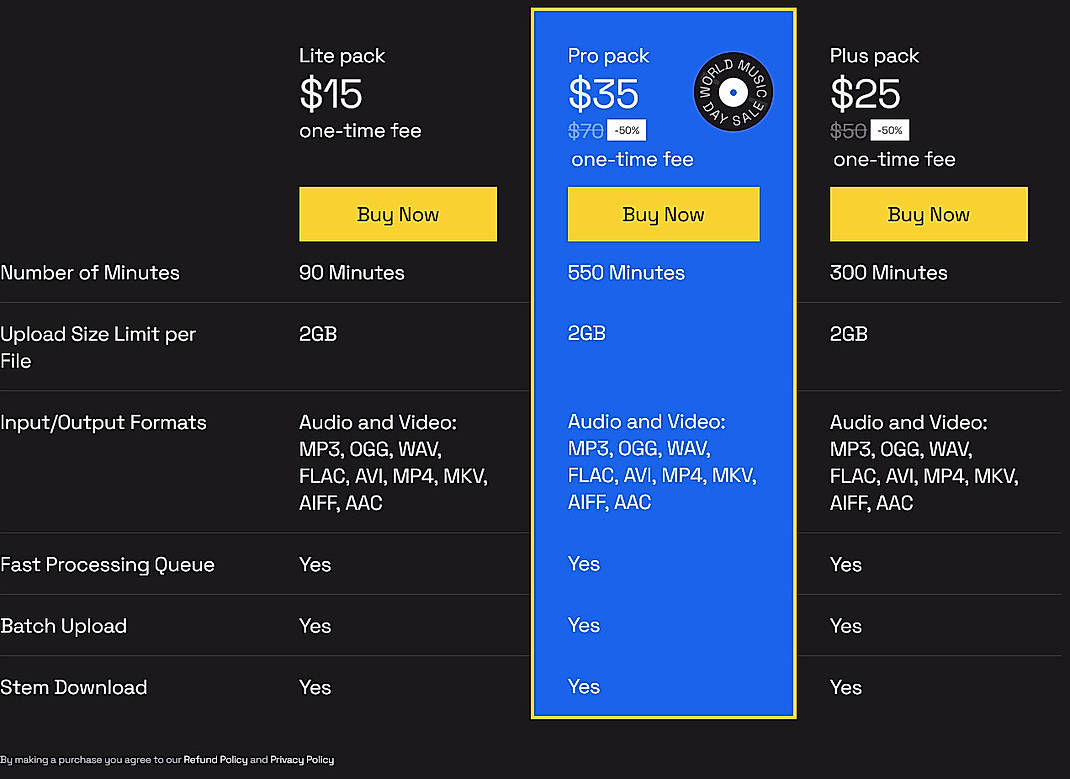 Pricing screenshot