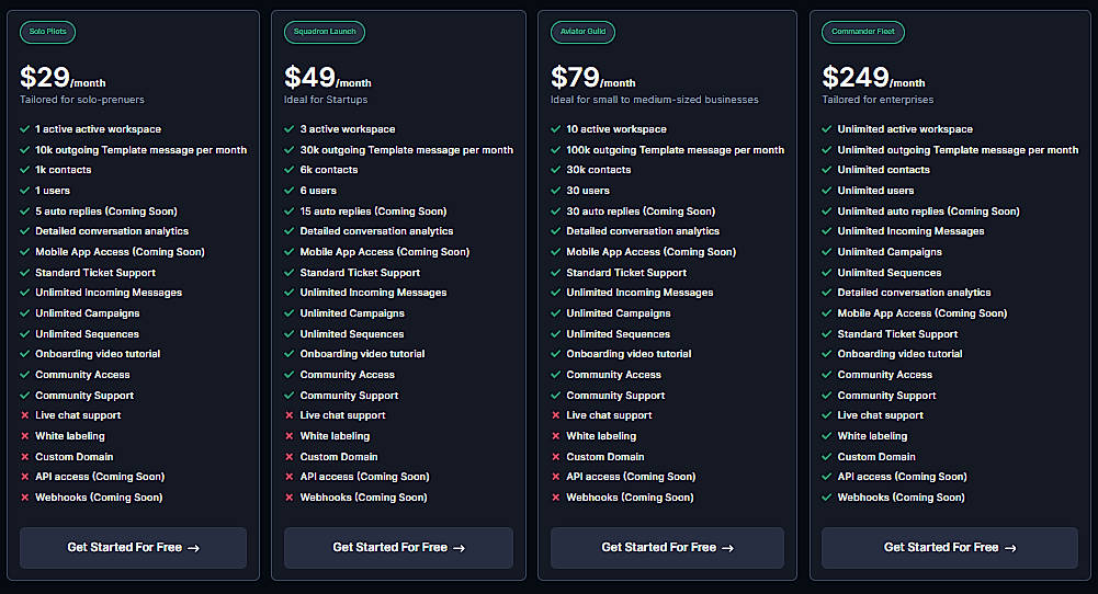 Pricing screenshot