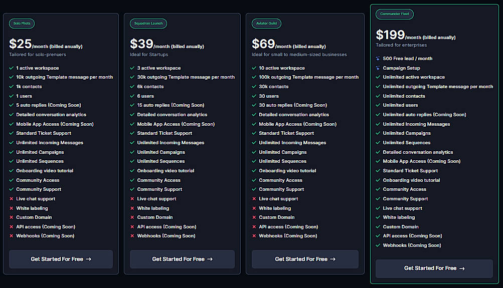 Pricing screenshot