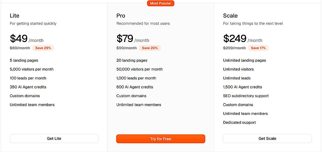 Pricing screenshot