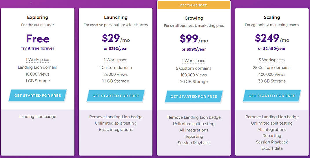 Pricing screenshot