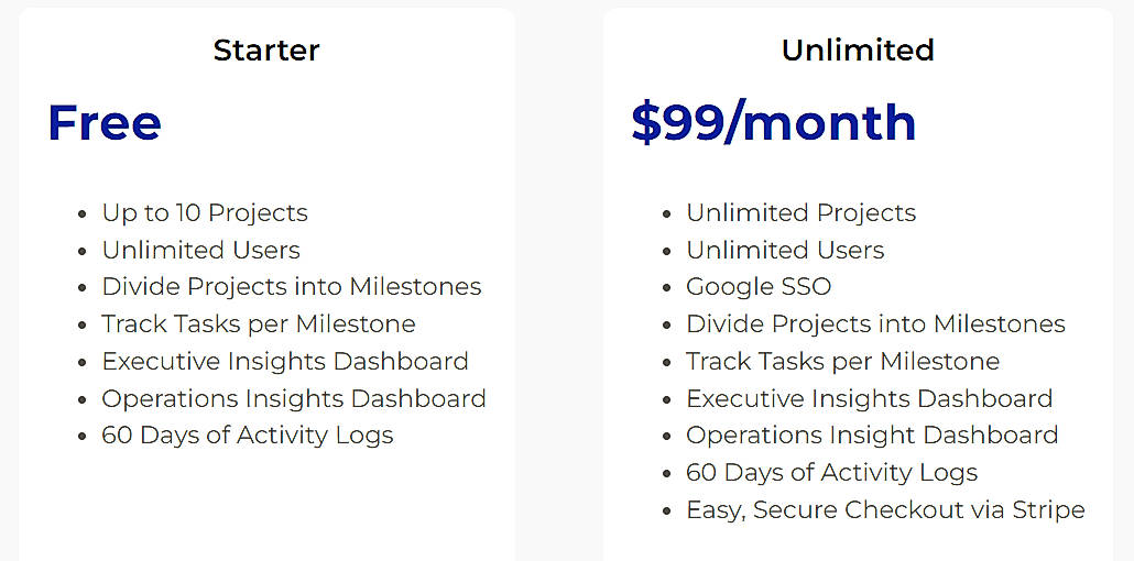 Pricing screenshot
