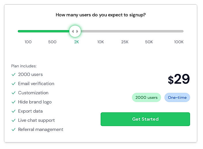 Pricing screenshot