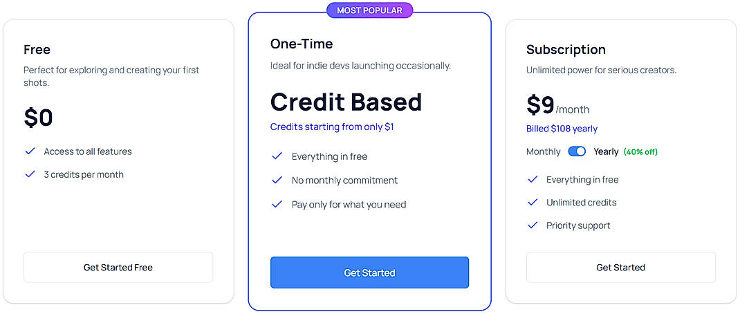 Pricing screenshot