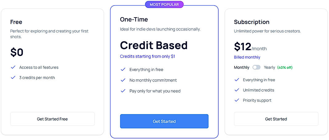 Pricing screenshot