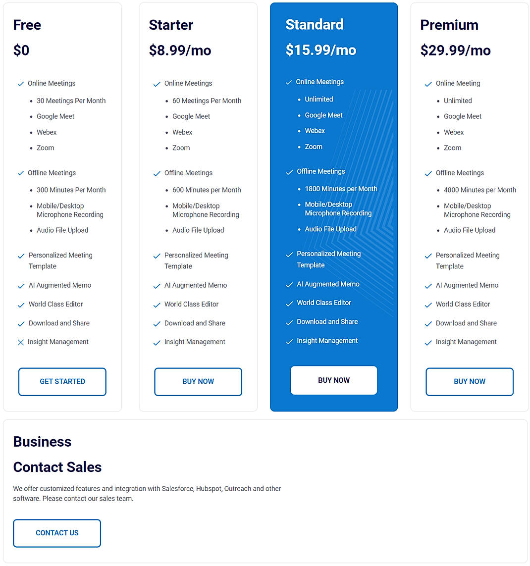 Pricing screenshot