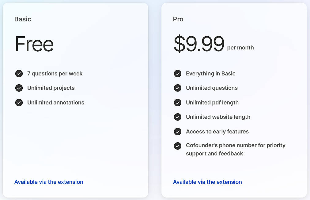 Pricing screenshot