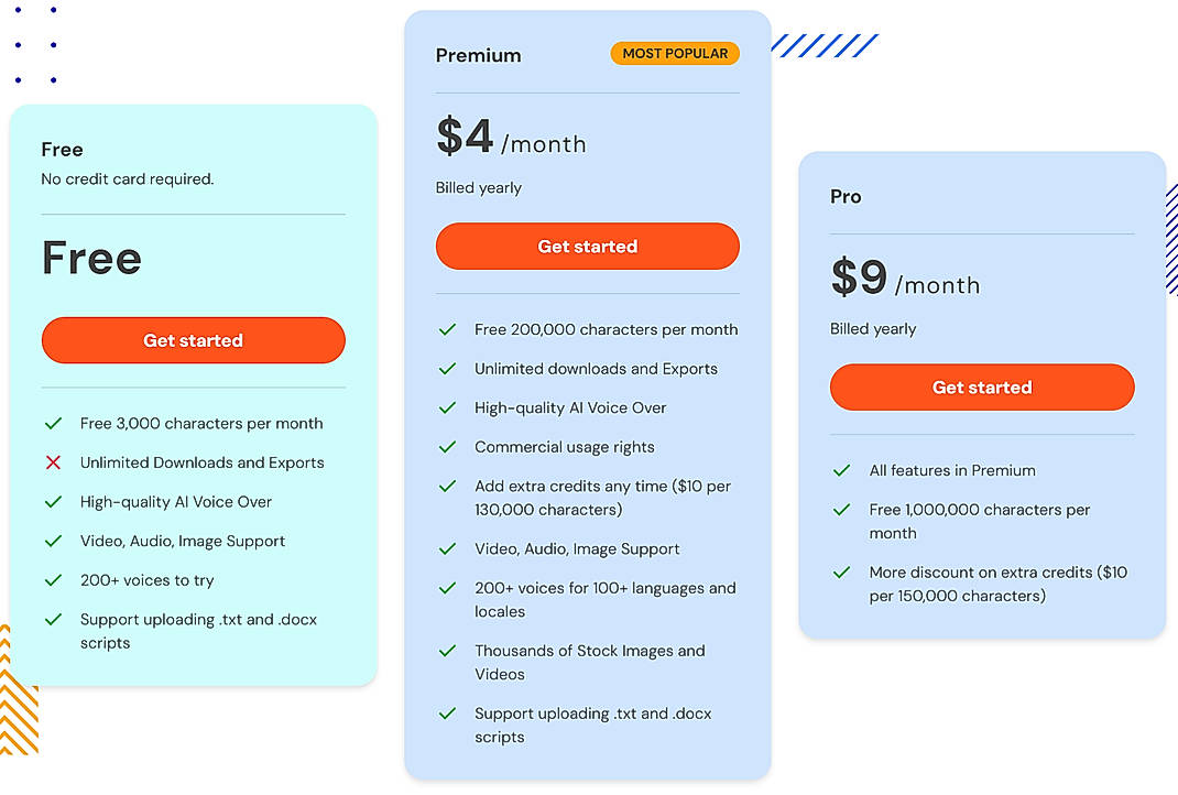 Pricing screenshot