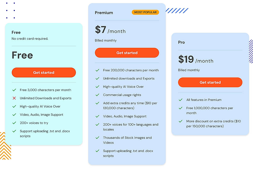 Pricing screenshot