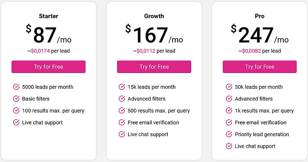 Pricing screenshot