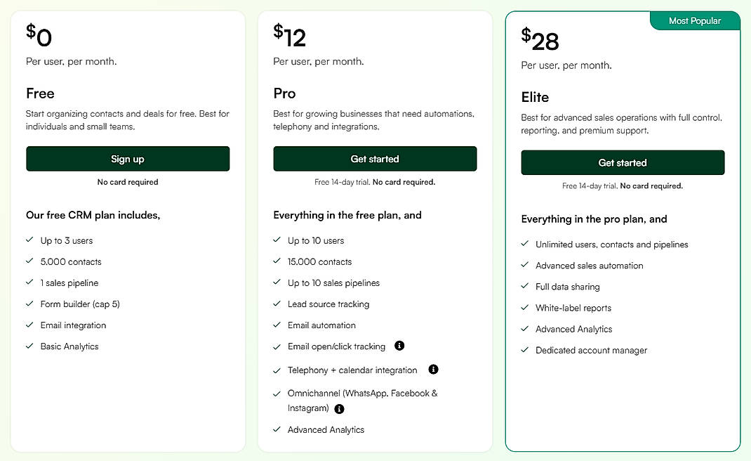 Pricing screenshot