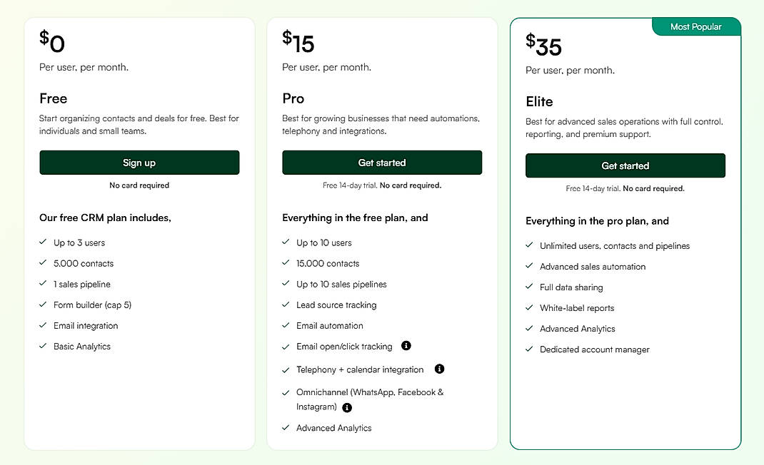 Pricing screenshot