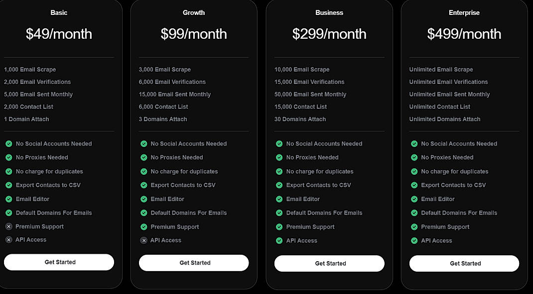 Pricing screenshot
