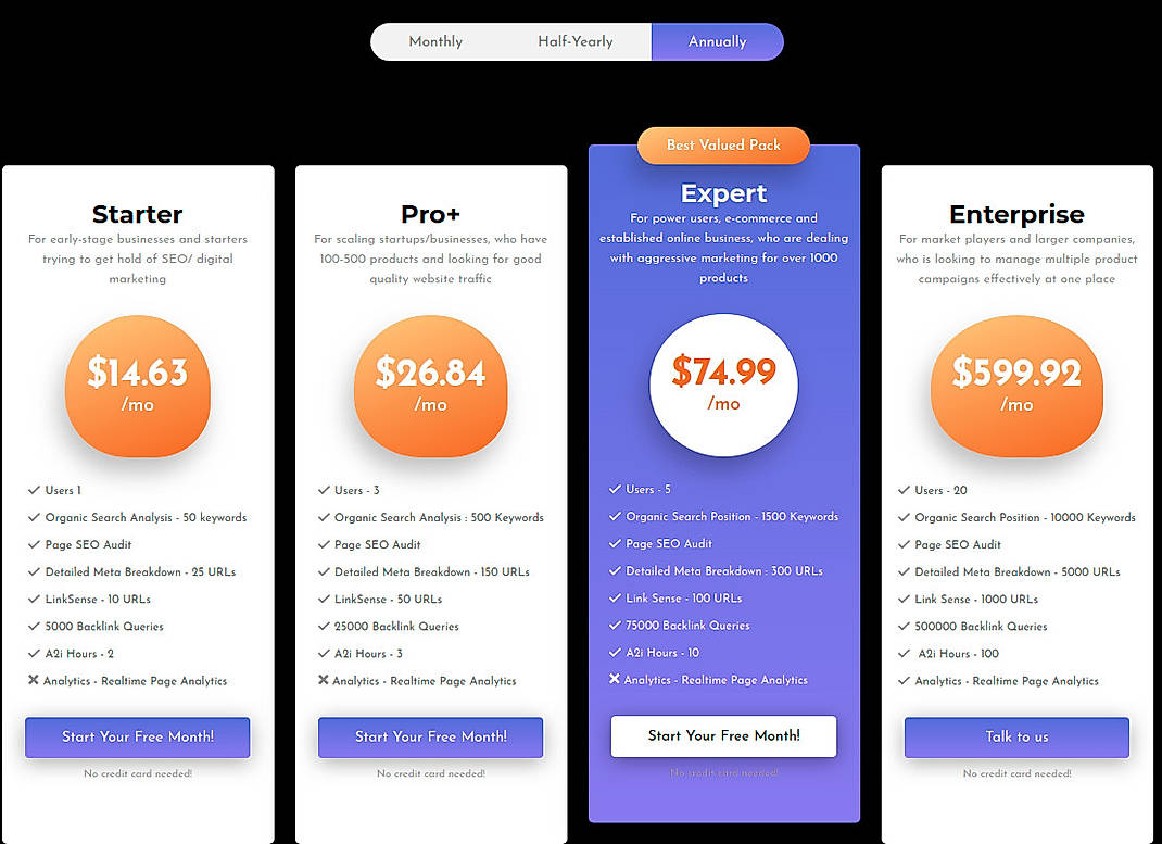 Pricing screenshot