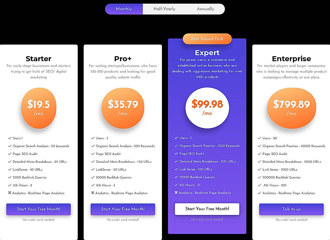 Pricing screenshot