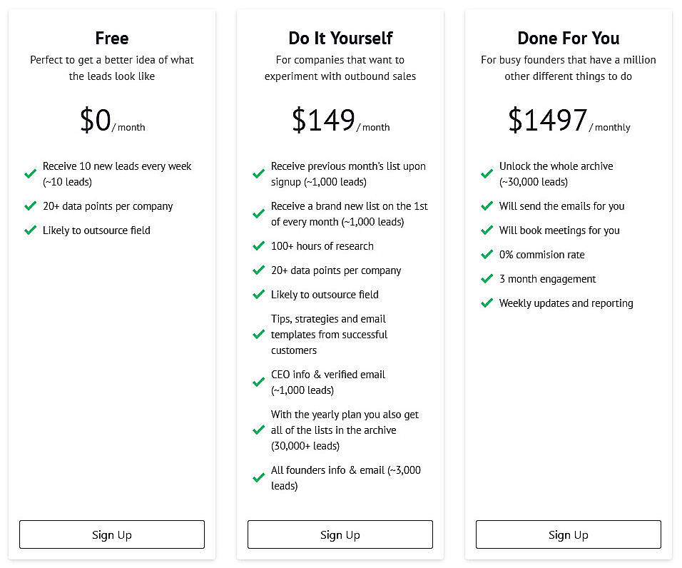 Pricing screenshot