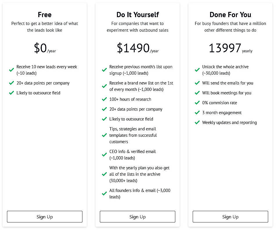 Pricing screenshot