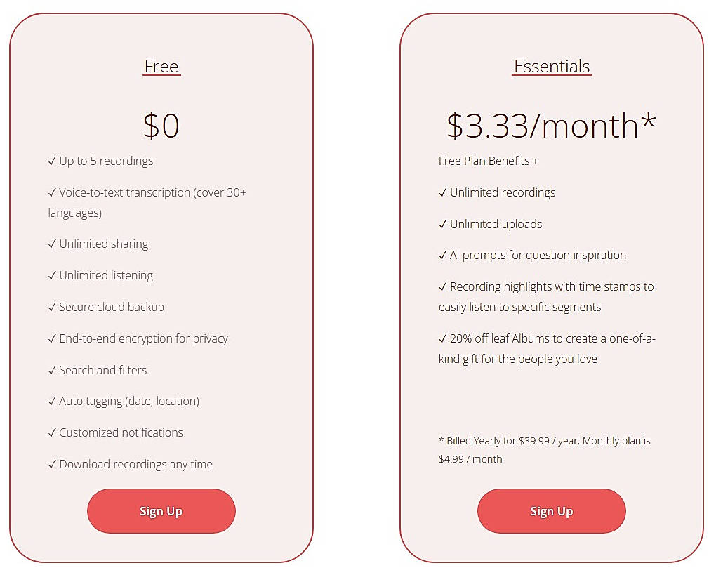 Pricing screenshot