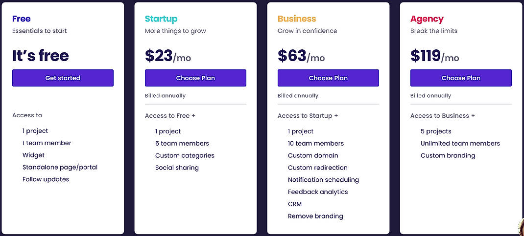 Pricing screenshot