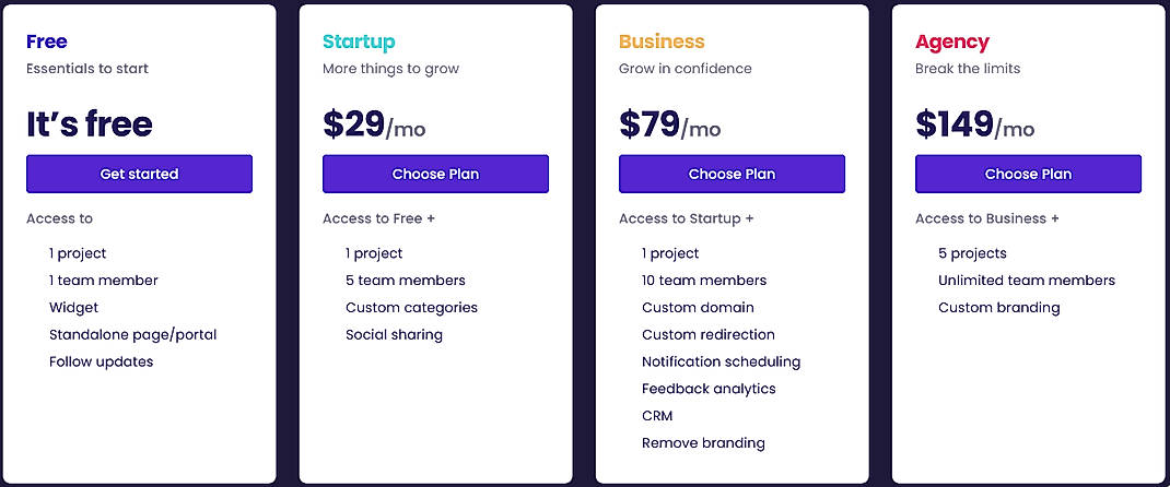Pricing screenshot