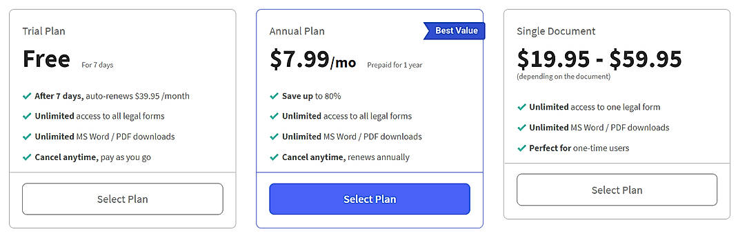 Pricing screenshot
