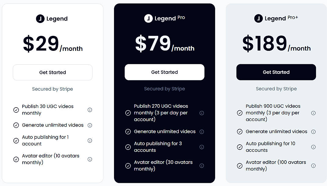 Pricing screenshot