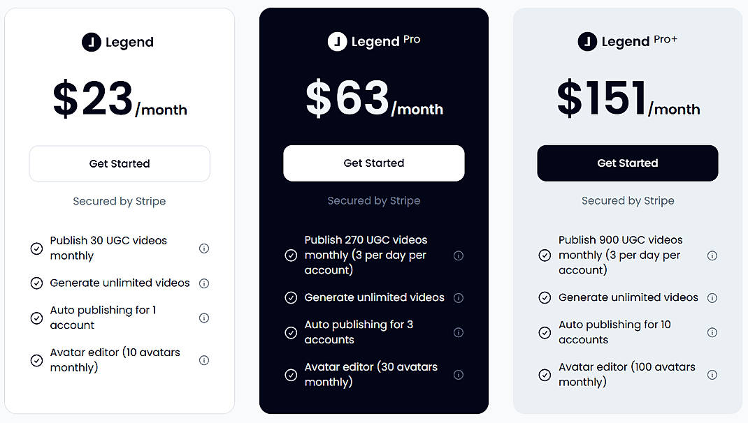 Pricing screenshot