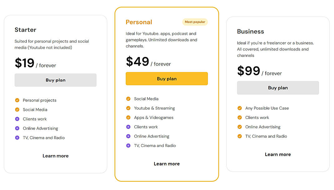 Pricing screenshot