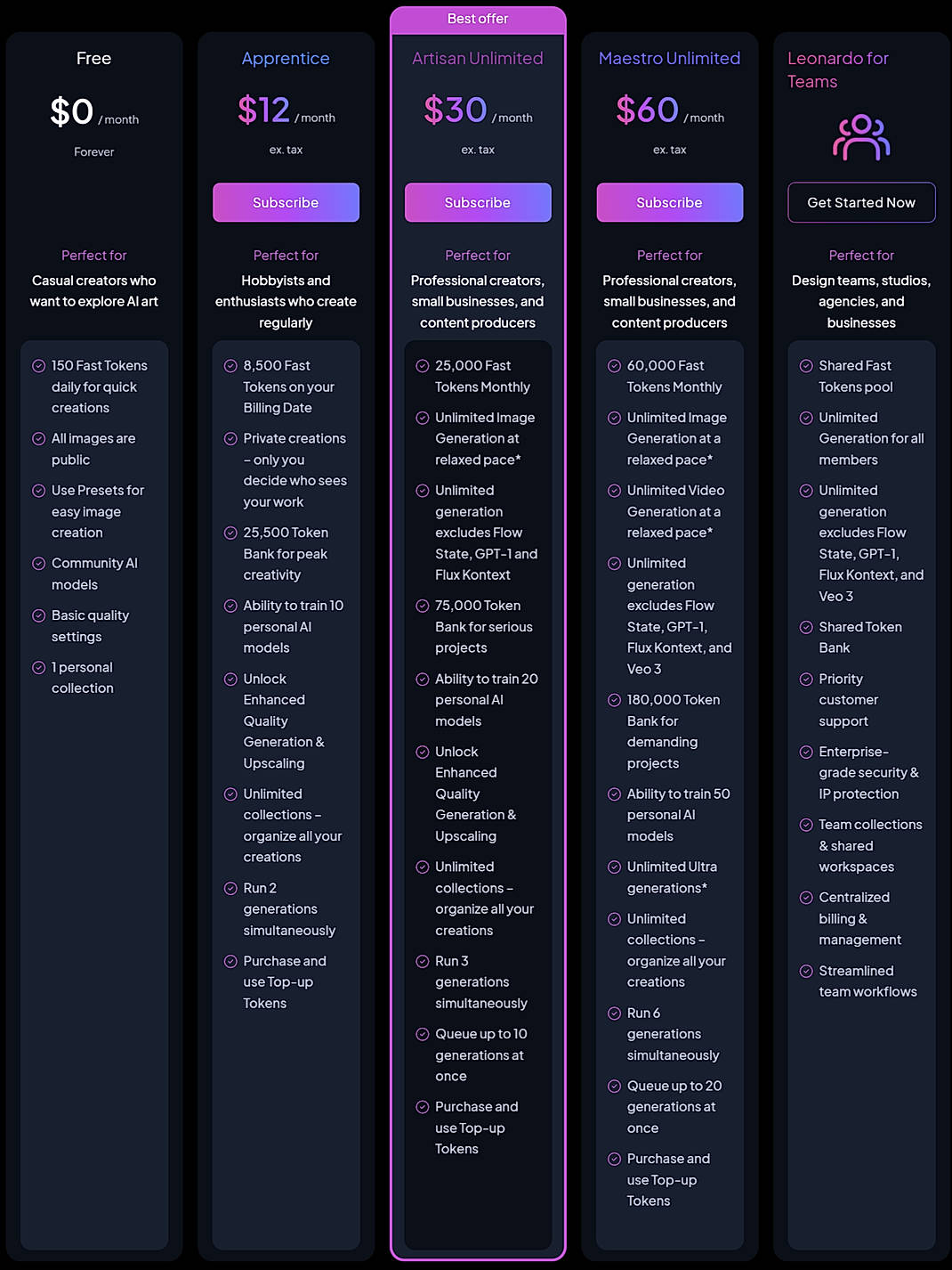 Pricing screenshot