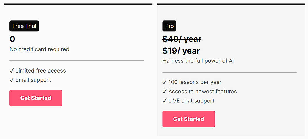 Pricing screenshot