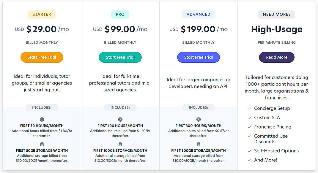Pricing screenshot