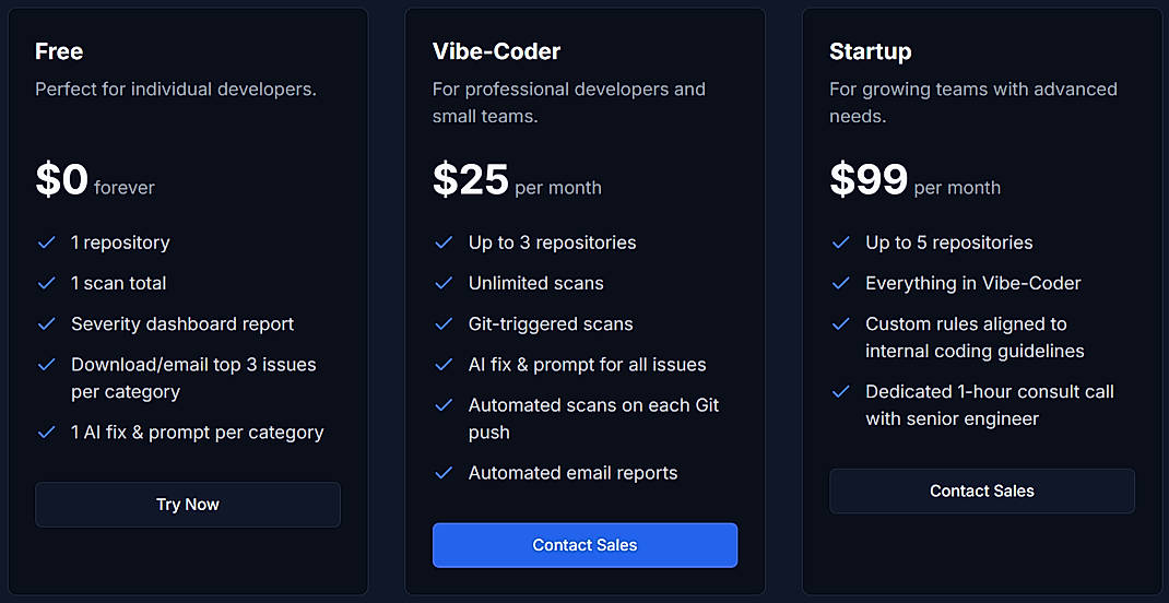Pricing screenshot