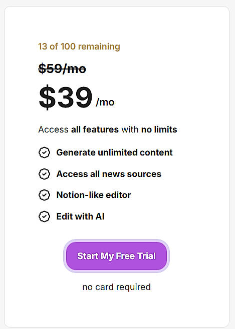 Pricing screenshot