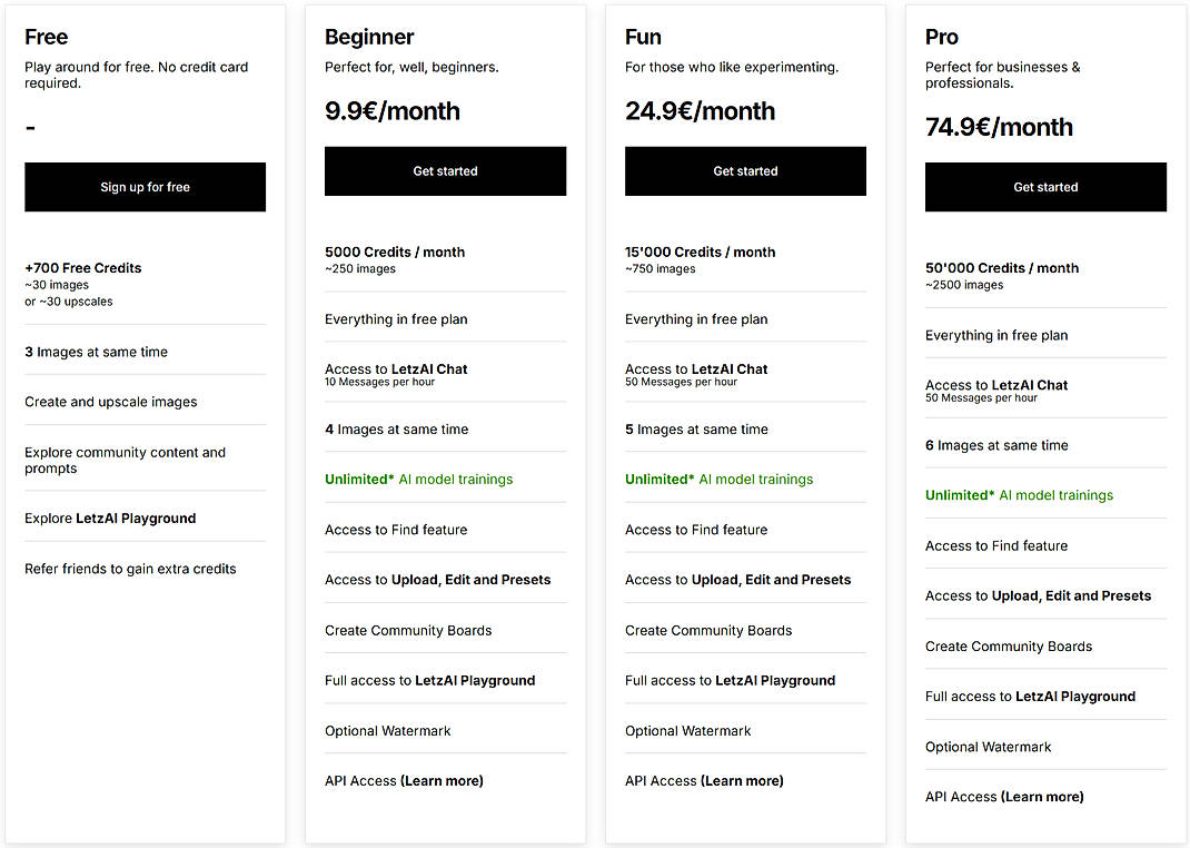 Pricing screenshot