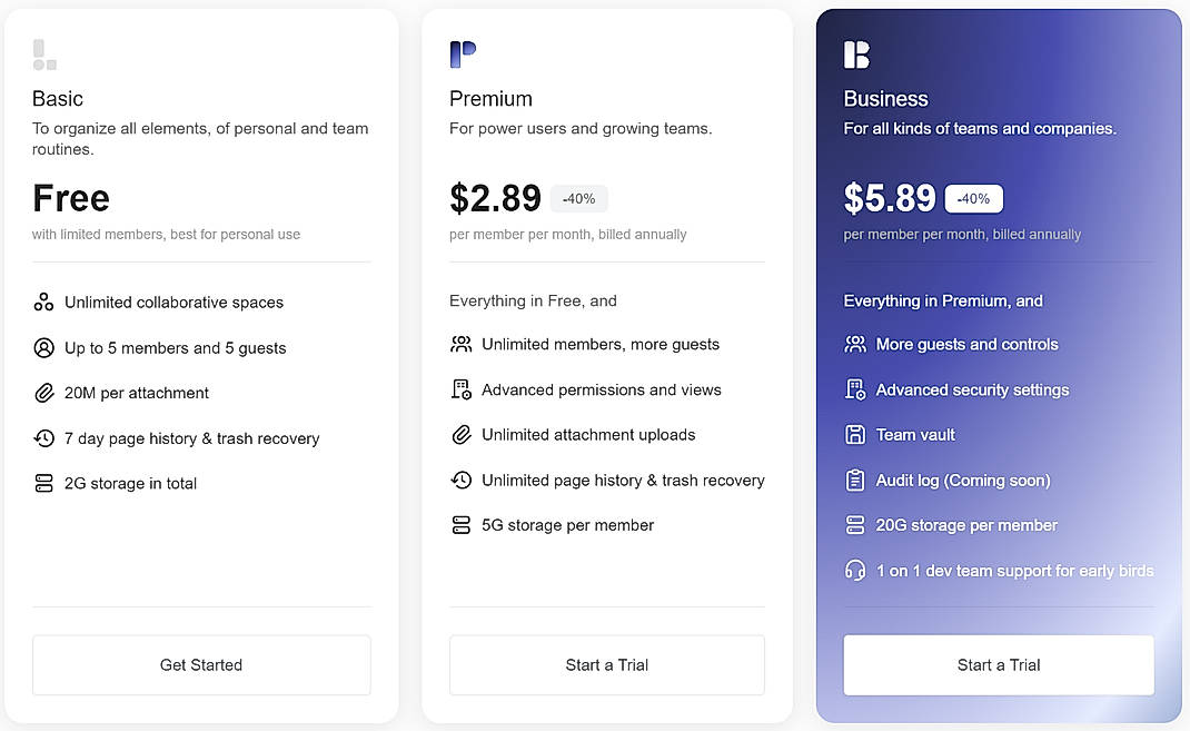 Pricing screenshot