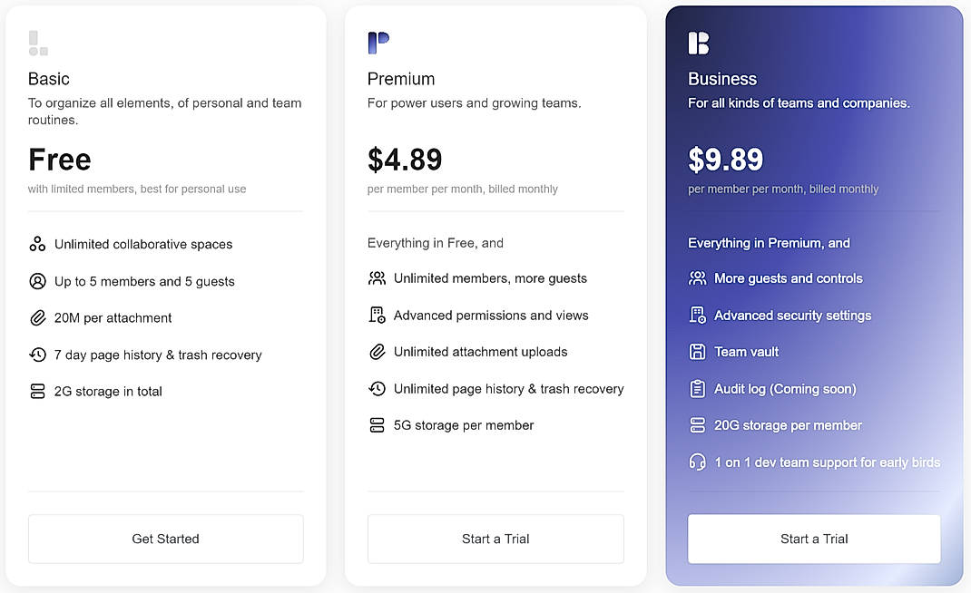 Pricing screenshot