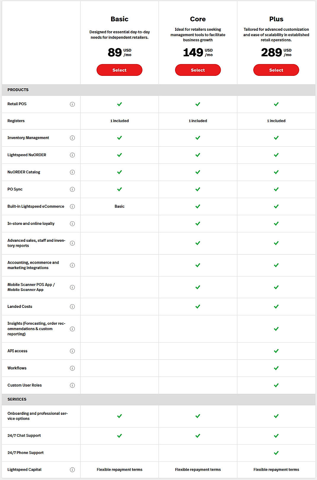 Pricing screenshot