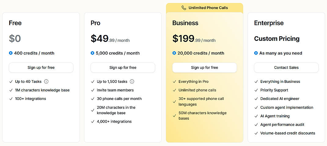 Pricing screenshot
