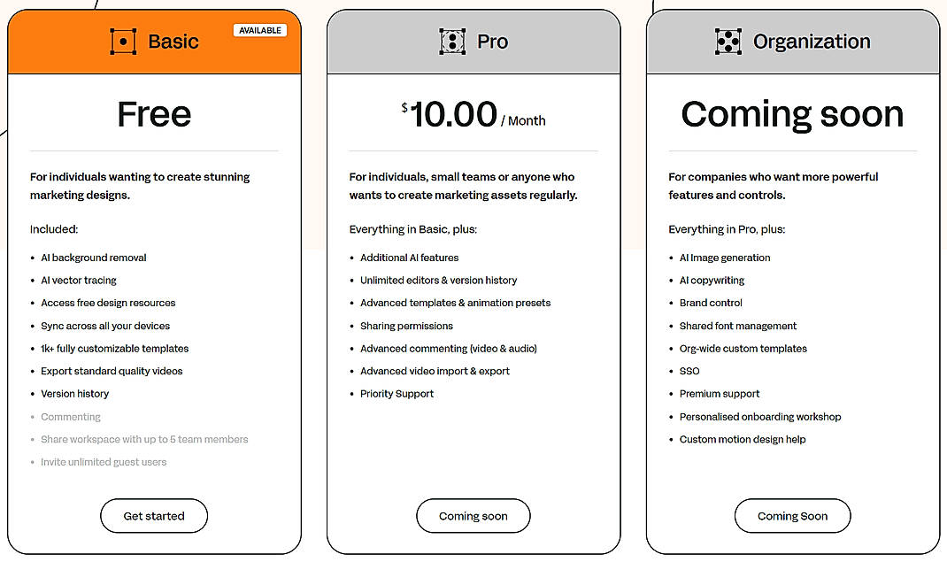 Pricing screenshot
