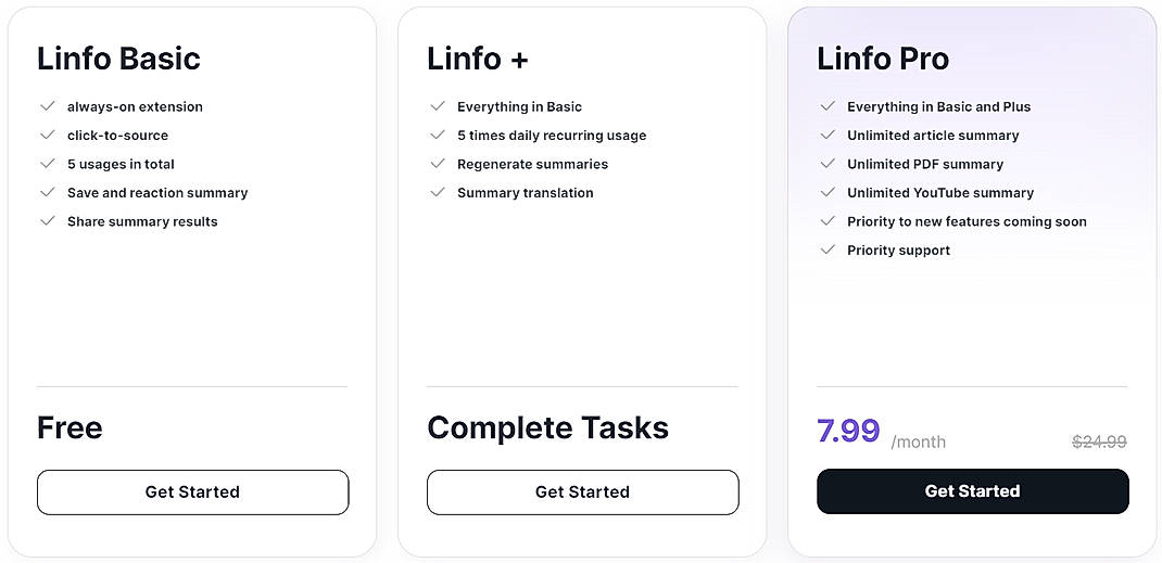 Pricing screenshot
