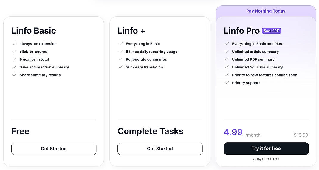 Pricing screenshot