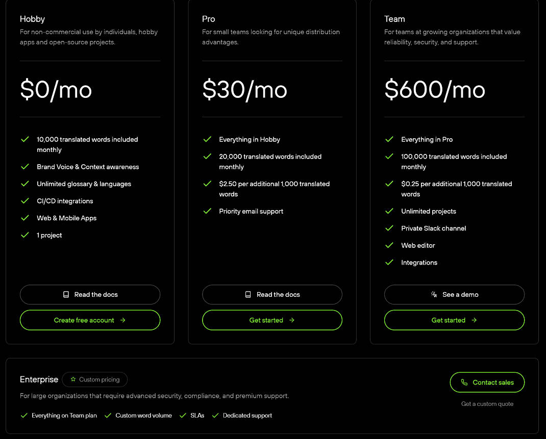 Pricing screenshot