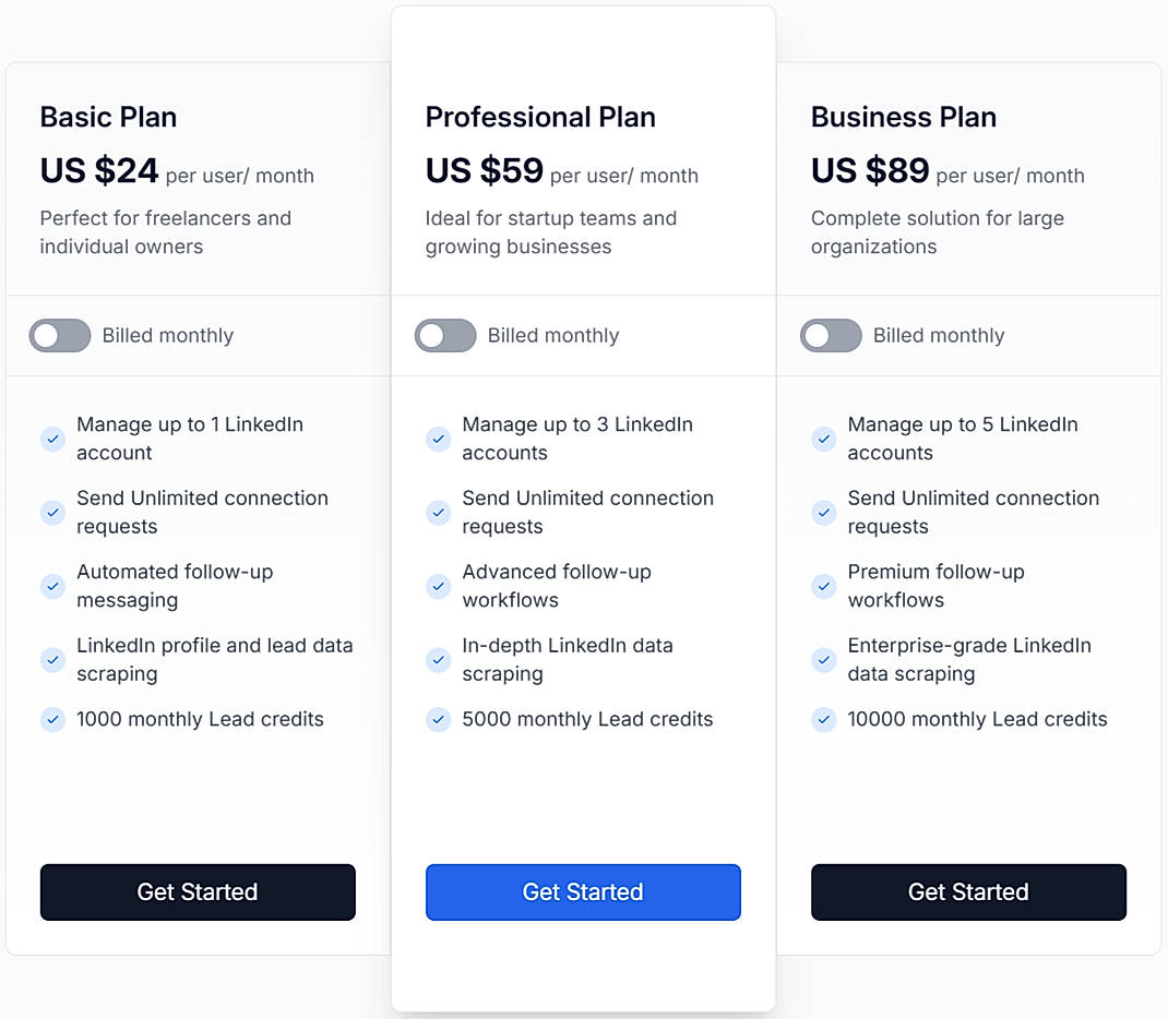 Pricing screenshot