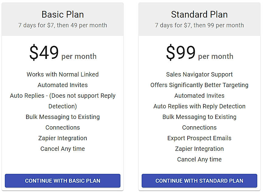 Pricing screenshot