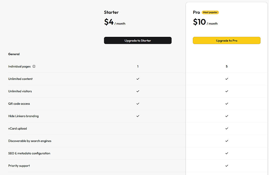Pricing screenshot
