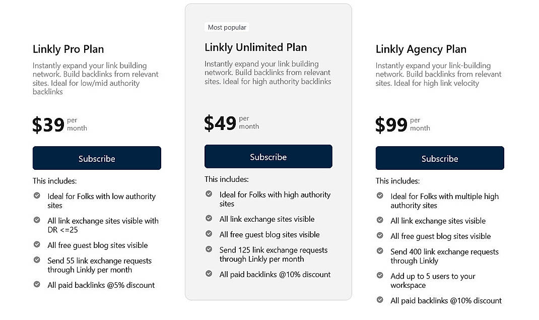 Pricing screenshot