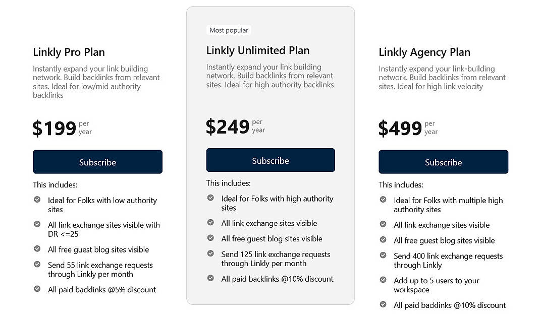 Pricing screenshot